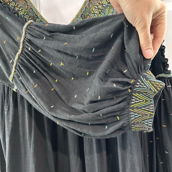 Free People Gray Boho Embroidered Tunic Blouse M Peasant Tiered Balloon Sleeve - Picture 6 of 12